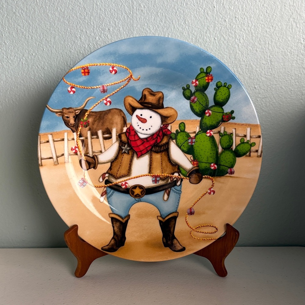 Holiday Market Cowboy Snowman Plate